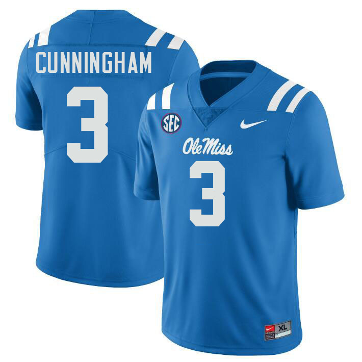 Ole Miss Rebels #3 Caleb Cunningham College Football Jerseys Stitched-Power Blue